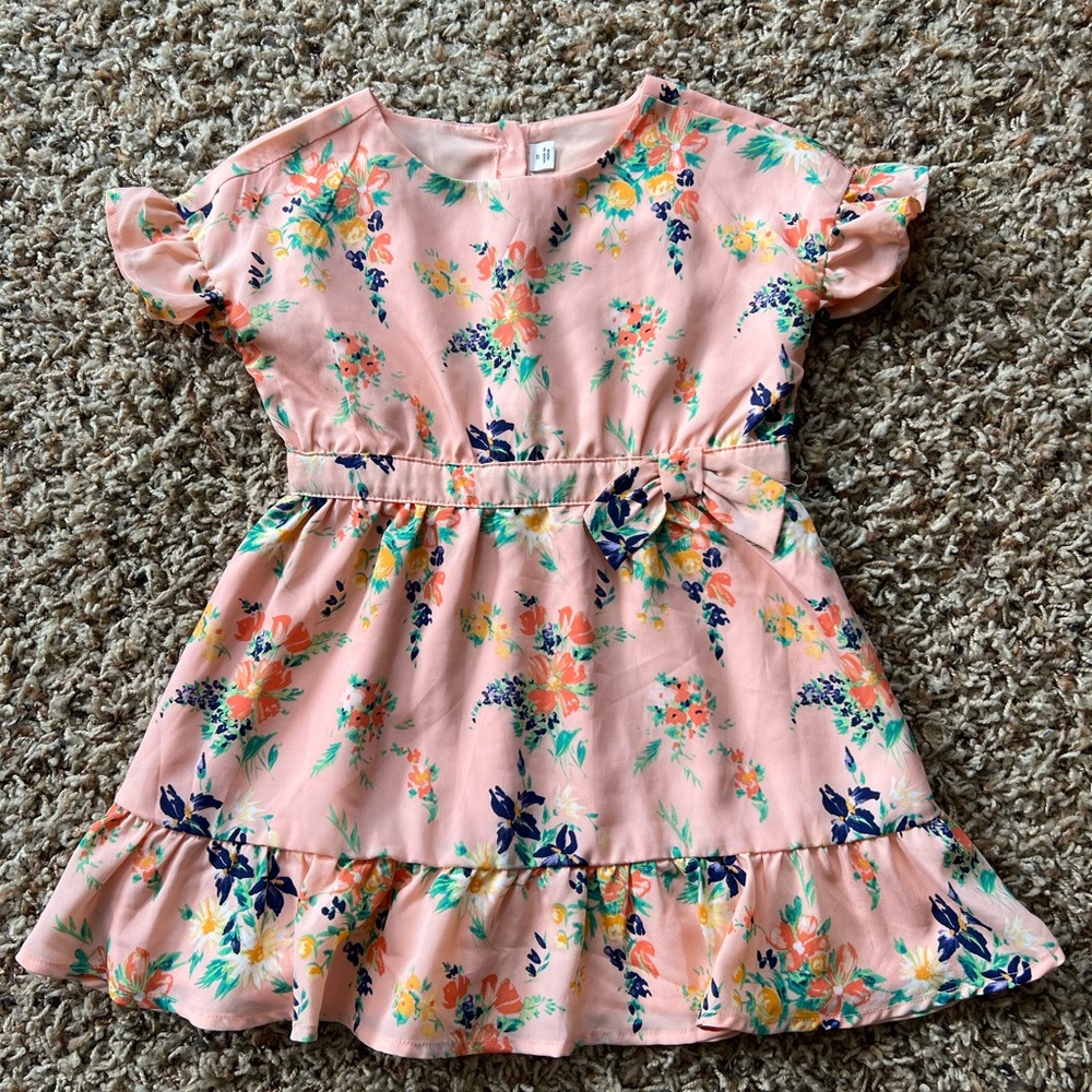 Janie and Jack floral print peach spring dress size 2T